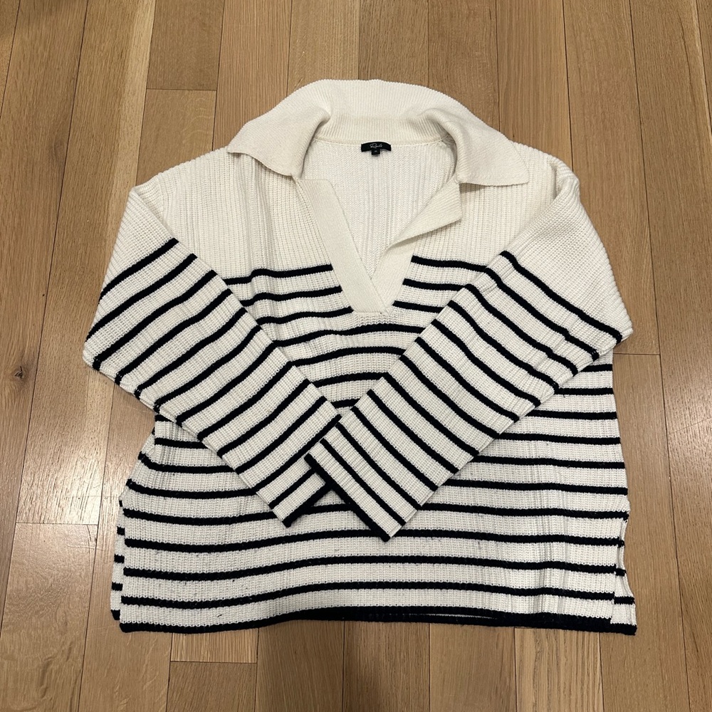 Rails White and Black Striped Sweater